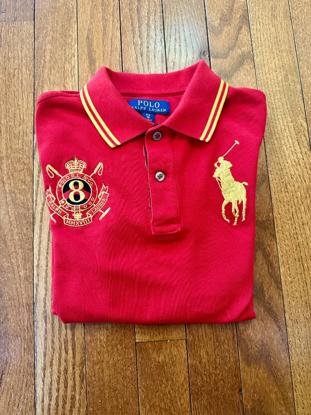 Polo Ralph Lauren Boys Red Big Pony Polo Shirt Crest Logo Short Sleeve Size 8 - Picture 3 of 3